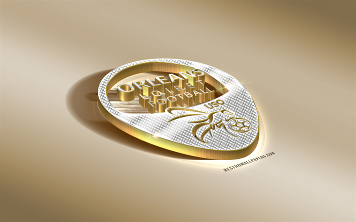 2 BİZE Orleans, Fransız Futbol Kul&#252;b&#252;, altın g&#252;m&#252;ş logo, Orleans, Fransa, İzle, 3d altın amblemi, yaratıcı 3d sanat, futbol