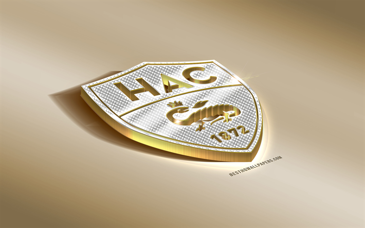 Le Havre AC, franc&#233;s club de f&#250;tbol, oro plateado, Le Havre, Francia, la Ligue 2, 3d emblema de oro, creativo, arte 3d, f&#250;tbol