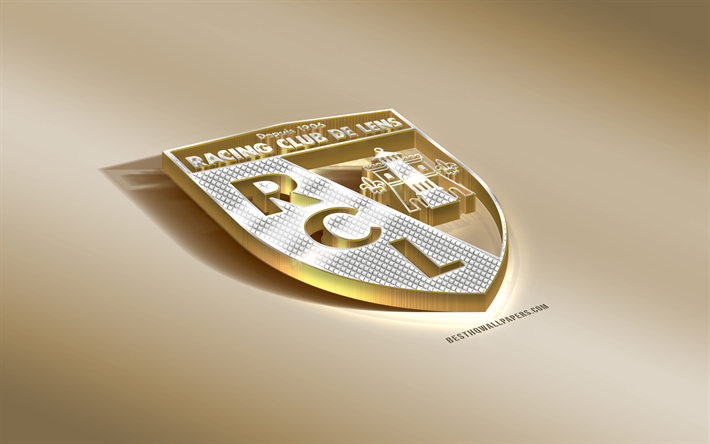 2 RC Lens, Fransız Futbol Kul&#252;b&#252;, altın g&#252;m&#252;ş logo, Lens, Fransa, İzle, 3d altın amblemi, yaratıcı 3d sanat, futbol, Racing club de Lens