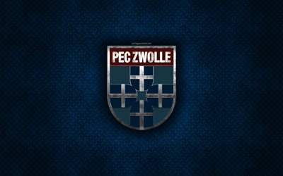 PEC Zwolle, Dutch football club, blue metal texture, metal logo, emblem, Zwolle, Netherlands, Eredivisie, Premier Division, creative art, football