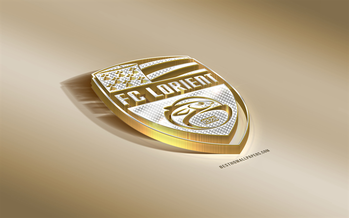 2 FC Lorient, Fransız Futbol Kul&#252;b&#252;, altın g&#252;m&#252;ş logo, Lorient, Fransa, İzle, 3d altın amblemi, yaratıcı 3d sanat, futbol