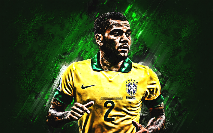 Dani Alves, green stone, Brazil National Team, Daniel Alves da Silva, football, grunge, soccer, Brazilian football team