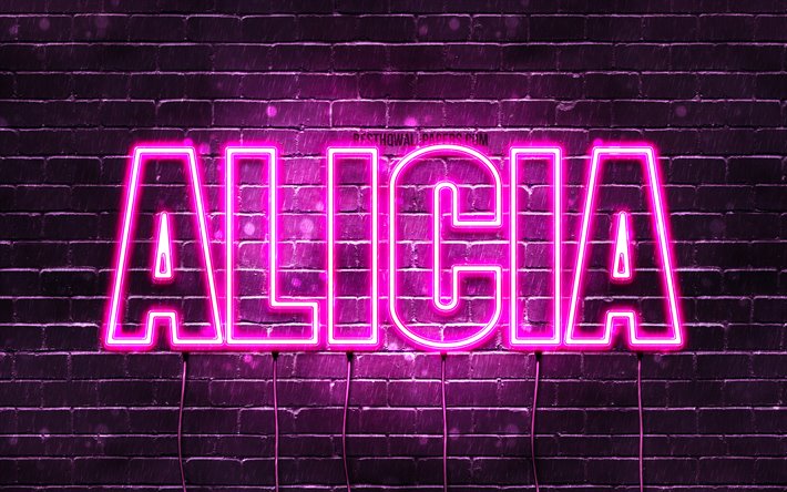 Descargar fondos de pantalla Alicia, 4k, fondos de pantalla con los  nombres, los nombres femeninos, Alicia nombre, púrpura luces de neón, el  texto horizontal, imagen con el nombre Alicia libre. Imágenes fondos
