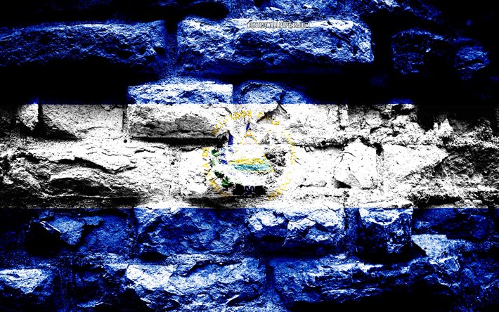 El Salvador flag, grunge brick texture, Flag of El Salvador, flag on brick wall, El Salvador, Europe, flags of North America countries
