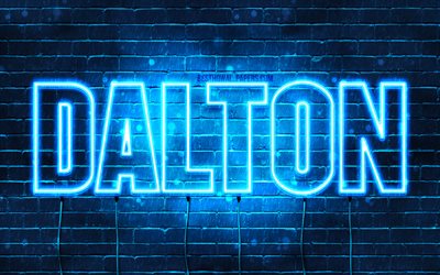 Dalton, 4k, fondos de pantalla con los nombres, el texto horizontal, Dalton nombre, luces azules de ne&#243;n, de la imagen con el nombre de Dalton