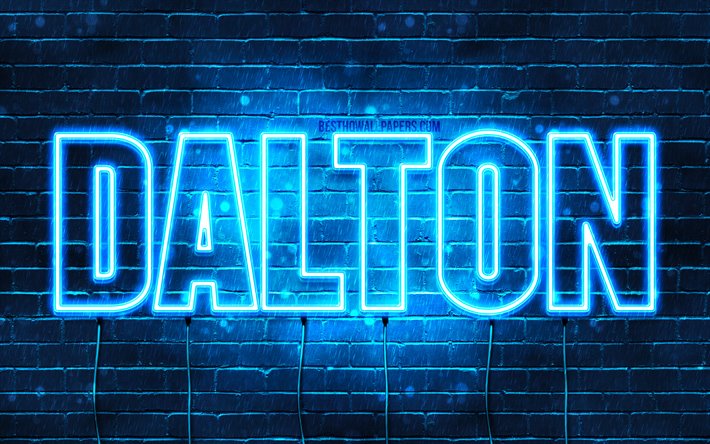 Dalton, 4k, pap&#233;is de parede com os nomes de, texto horizontal, Dalton nome, luzes de neon azuis, imagem com Dalton nome