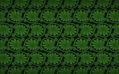 verde motivo floreale, 4k, floreale greco ornamenti, sfondo floreale con ornamenti floreali, texture, pattern floreali, verde, floreale, sfondo, greco ornamenti