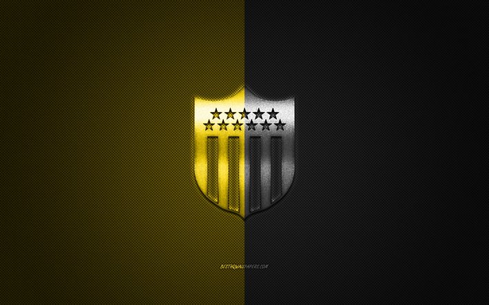Club Atletico Penarol, Uruguaiano squadra di calcio Uruguay Primera Division, giallo-logo nero, giallo-nero in fibra di carbonio sfondo, calcio, Montevideo, Uruguay, Carboneros, Club Atletico Penarol logo