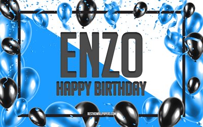 Happy Birthday Enzo, Birthday Balloons Background, Enzo, wallpapers with names, Enzo Happy Birthday, Blue Balloons Birthday Background, greeting card, Enzo Birthday