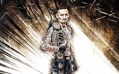 4k, Max Holloway, MMA, grunge art, american fighters, UFC, Mixed martial arts, brown abstract rays, Max Holloway 4K, UFC fighters, Jerome Max Holloway, MMA fighters