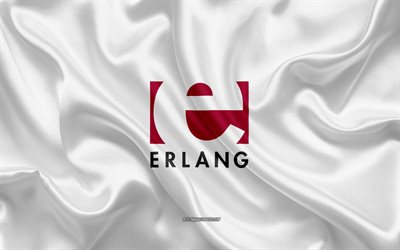 Erlang logo, white silk texture, Erlang emblem, programming language, Erlang, silk background