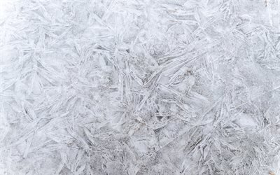 beyaz buz kalıbı, 4k, makro, cam &#252;zerine soğuk desen, beyaz arka plan buz, buz kalıpları, buz dokular, donmuş su dokular, doku Arktik