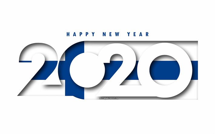 Finl&#226;ndia 2020, Bandeira da Finl&#226;ndia, fundo branco, Feliz Ano Novo Finl&#226;ndia, Arte 3d, 2020 conceitos, Finl&#226;ndia bandeira, 2020 Ano Novo, 2020 Finl&#226;ndia bandeira