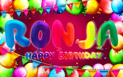 عيد ميلاد سعيد Ronja, 4k, الملونة بالون الإطار, Ronja اسم, خلفية الأرجواني, Ronja عيد ميلاد سعيد, Ronja عيد ميلاد, شعبية الألمانية أسماء الإناث, عيد ميلاد مفهوم, Ronja