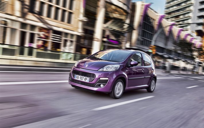 107 Peugeot, 4k, cadde, 2014 araba, motion blur, 2014 Peugeot 107, Fransız otomobil, Peugeot