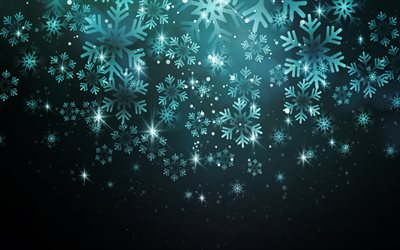 inverno sfondo blu, fiocchi di neve, inverno, texture, neon fiocchi di neve, la luce al neon