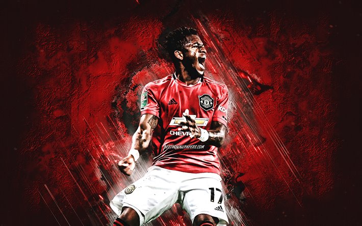 Fred, Manchester United FC, Brazilian football player, midfielder, portrait, red stone background, Premier League, football