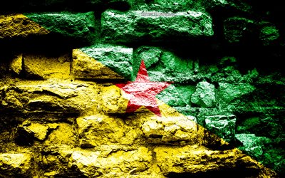 Guyane fran&#231;aise, drapeau, grunge texture de brique, le Drapeau de la Guyane fran&#231;aise, le drapeau sur le mur de brique, la Guyane fran&#231;aise, de l&#39;Europe, les drapeaux de l&#39;Am&#233;rique du Nord pays