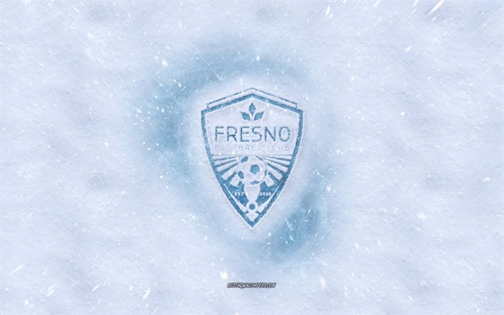 Fresno FC-logo, American soccer club, talvi k&#228;sitteit&#228;, USL, Fresno FC ice logo, lumen rakenne, Fresno, California, USA, lumi tausta, Fresno FC, jalkapallo