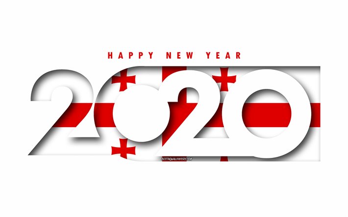 Ge&#243;rgia 2020, Bandeira da Ge&#243;rgia, fundo branco, Feliz Ano Novo Ge&#243;rgia, Arte 3d, 2020 conceitos, Bandeira da ge&#243;rgia, 2020 Ano Novo, 2020 bandeira da Ge&#243;rgia