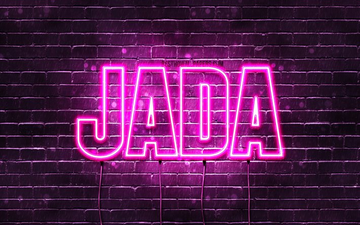 Jada, 4k, wallpapers with names, female names, Jada name, purple neon lights, horizontal text, picture with Jada name