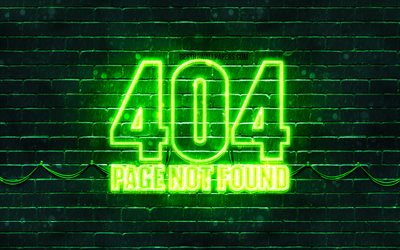 404 لم يتم العثور على الصفحة الخضراء شعار, 4k, الأخضر brickwall, 404 صفحة لم يتم العثور على الشعار, العلامات التجارية, 404 صفحة لم يتم العثور على رمز النيون, 404 لم يتم العثور على الصفحة