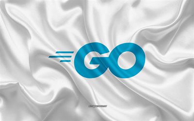 Go logo, white silk texture, Go emblem, programming language, Go, silk background
