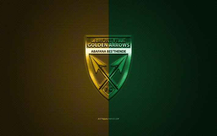 Lamontville de Oro Flechas FC, sud&#225;frica, club de f&#250;tbol, sud&#225;frica Premier Division, amarillo logotipo verde, verde amarillento de fibra de carbono de fondo, f&#250;tbol, Durban, Oro Flechas FC logo