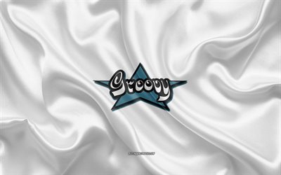 groovy-logo, wei&#223;e seide textur, groovy-emblem, programmiersprache, groovy, seide hintergrund
