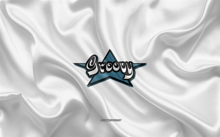 ダウンロード画像 Groovyのロゴ 白糸の質感 Groovyエンブレム プログラミング言語 Groovy シルクの背景 フリー のピクチャを無料デスクトップの壁紙