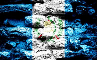Guatemala flag, grunge brick texture, Flag of Guatemala, flag on brick wall, Guatemala, Europe, flags of North America countries