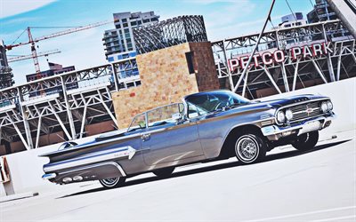 chevrolet impala, retro cars, 1960 cars, american cars, gray cabrios, 1960 chevrolet impala, chevrolet