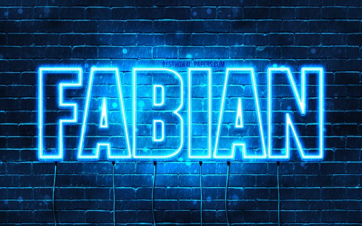 Fabian, 4k, fondos de pantalla con los nombres, el texto horizontal, Fabian nombre, luces azules de ne&#243;n, de la imagen con el nombre Fabian