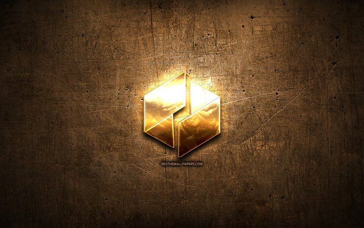 Ubiq de ouro logotipo, cryptocurrency, marrom metal de fundo, criativo, Ubiq logotipo, cryptocurrency sinais, Ubiq