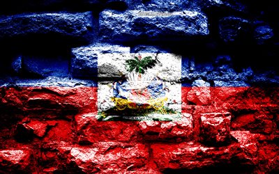 Haiti bandeira, grunge textura de tijolos, Bandeira do Haiti, bandeira na parede de tijolos, Haiti, Europa, bandeiras de pa&#237;ses da Am&#233;rica do Norte