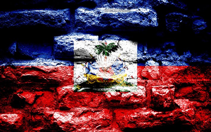 Hait&#237; bandera, grunge textura de ladrillo, la Bandera de Hait&#237;, de la bandera en la pared de ladrillo, Hait&#237;, Europa, las banderas de los pa&#237;ses de Am&#233;rica del Norte