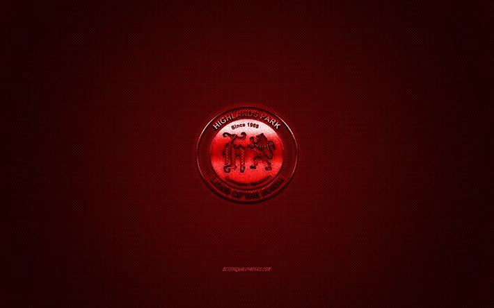 Highlands Park FC, South African football club, Sud Africa Premier Division, logo rosso, rosso contesto in fibra di carbonio, calcio, Johannesburg, Sud Africa, Highlands Park FC logo