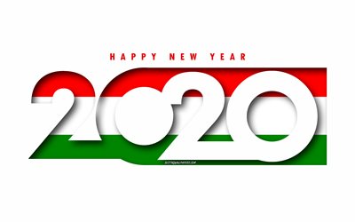 Hungria 2020, Bandeira da Hungria, fundo branco, Feliz Ano Novo Hungria, Arte 3d, 2020 conceitos, Hungria bandeira, 2020 Ano Novo, 2020 Hungria bandeira