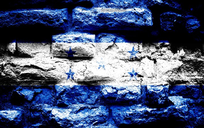 Honduras bandeira, grunge textura de tijolos, Bandeira de Honduras, bandeira na parede de tijolos, Honduras, Europa, bandeiras de pa&#237;ses da Am&#233;rica do Norte