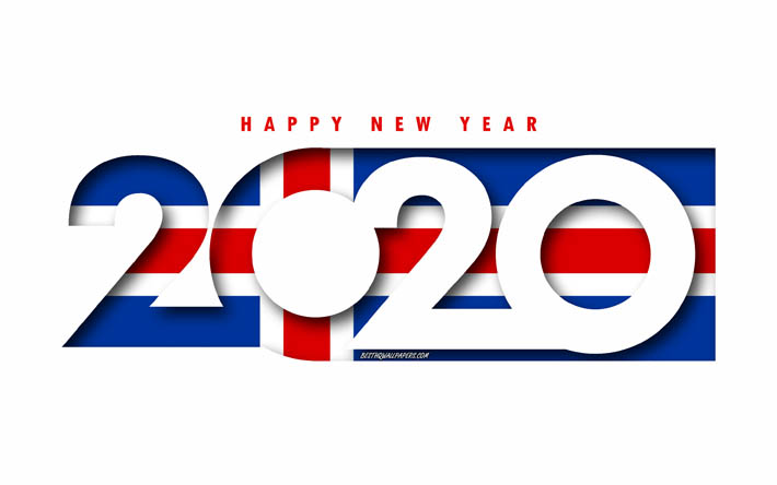 Islanda 2020, Bandiera dell&#39;Islanda, sfondo bianco, Felice Anno Nuovo, Islanda, 3d arte, 2020 concetti, Islanda bandiera, 2020, il Nuovo Anno 2020 Islanda bandiera