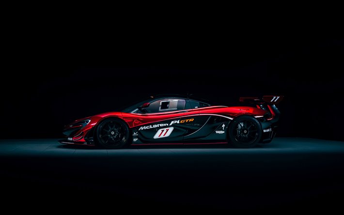 McLaren P1 GTR, ulkoa, sivukuva, kilpa-auto, punainen-musta P1, tuning P1, Britannian supercars, McLaren