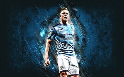 Kevin De Bruyne, Manchester City FC, Belgian football player, attacking midfielder, portrait, blue stone background, Premier League, football