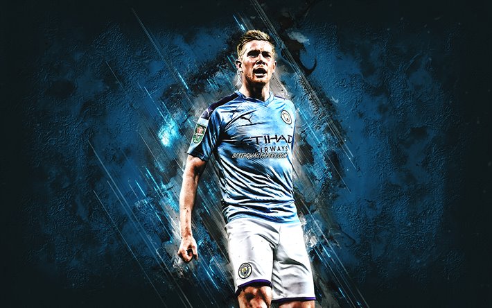Kevin De Bruyne, Manchester City FC, Belga, giocatore di football, centrocampista offensivo, ritratto, pietra blu di sfondo, Premier League, calcio