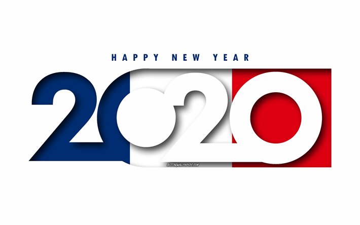 2020年のフランス, 旗のフランス, 白背景, 謹んで新年のフランス, 3dアート, 2020年までの概念, フランスのフラグ, 2020年の新年, 2020年のフランスのフラグ