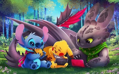 Lilo Stitch, C&#243;mo Entrenar A Tu Drag&#243;n, Pikachu, Sin Dientes, Pokemon