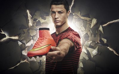 Cristiano Ronaldo, 4k, estrelas do futebol, T&#234;nis Nike, Mercurial Superfly