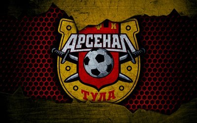 Arsenal Tula, 4k, logo, Russian Premier League, soccer, football club, Russia, grunge, metal texture, Arsenal Tula FC