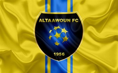 Al-Taawon FC, 4K, Saudi Football Club, logo, emblem, Saudi Professional League, football, Buraydah, Saudi Arabia, silk texture