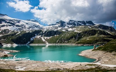 Alpes, 4k, lago de montanha, montanhas, &#193;ustria, Europa