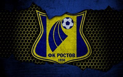 FC Rostov, 4k, logo, Russian Premier League, soccer, football club, Russia, grunge, metal texture, Rostov FC